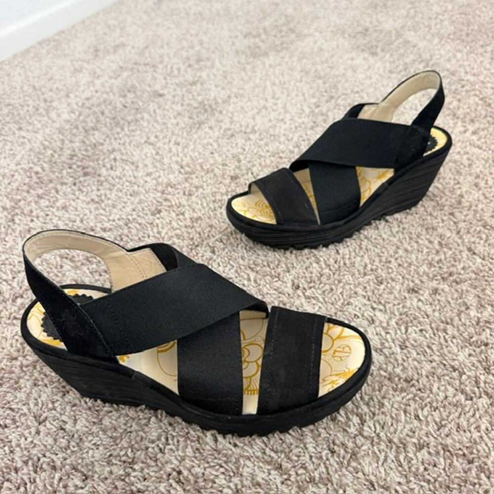 Fly London Women's Yaji Platform Wedge Sandal Black Size 36 (USA 5.5 - 6)